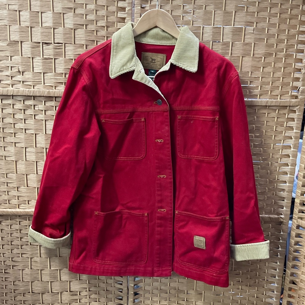 Ralph Lauren Red Jean Jacket with Cream Corduroy Trim